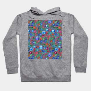 Little Owls and Flowers on Grey Hoodie